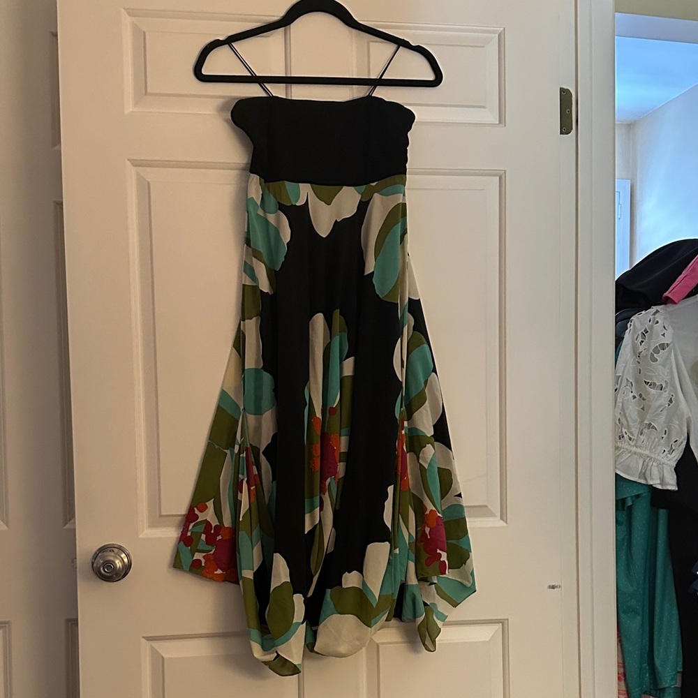 Nicole Miller Black and Multicolor Midi Dress